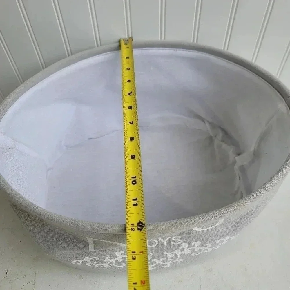 Dog Toys Oval Gray Canvas w/Handles Storage Basket Organizer Bin Box 7.5x15x12
